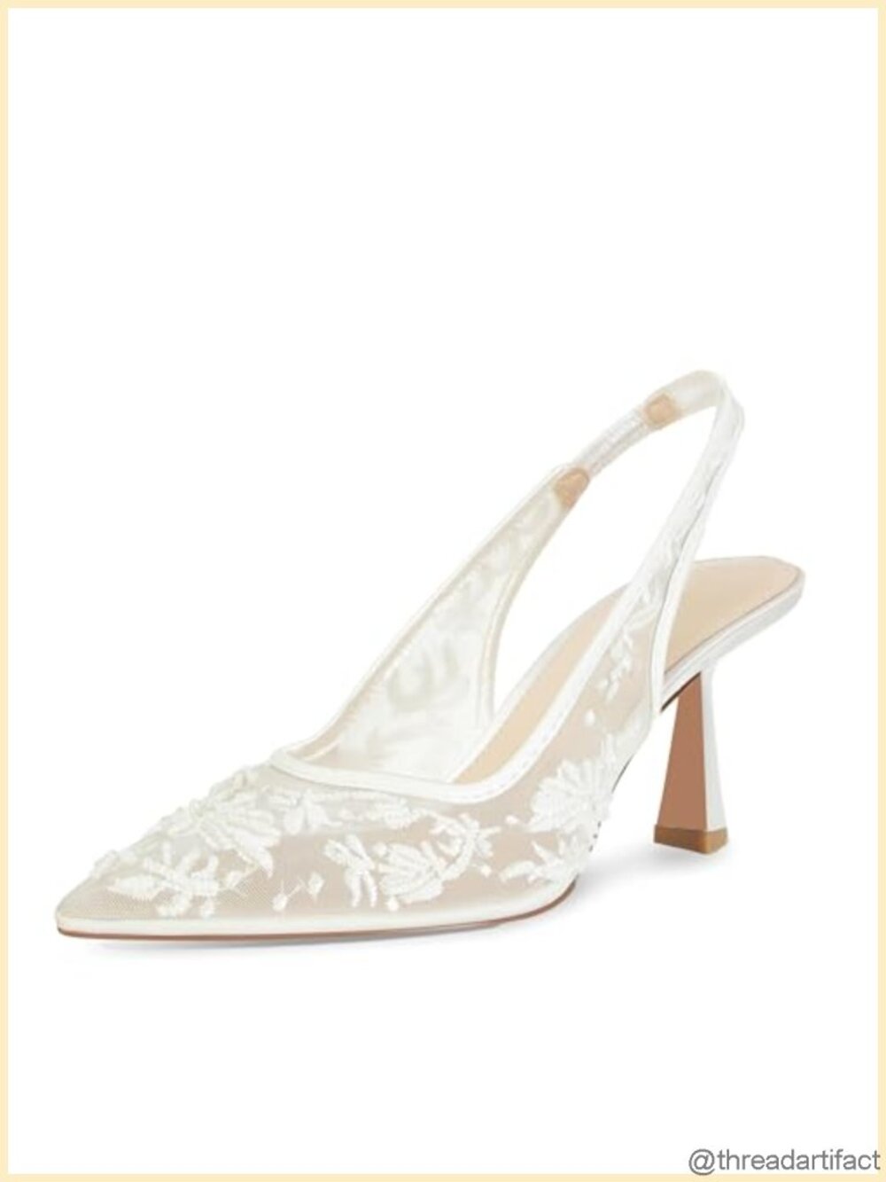 Lace Mesh Slingback Kitten Heels Pointed Toe Embroidered Bridal Wedding Pumps